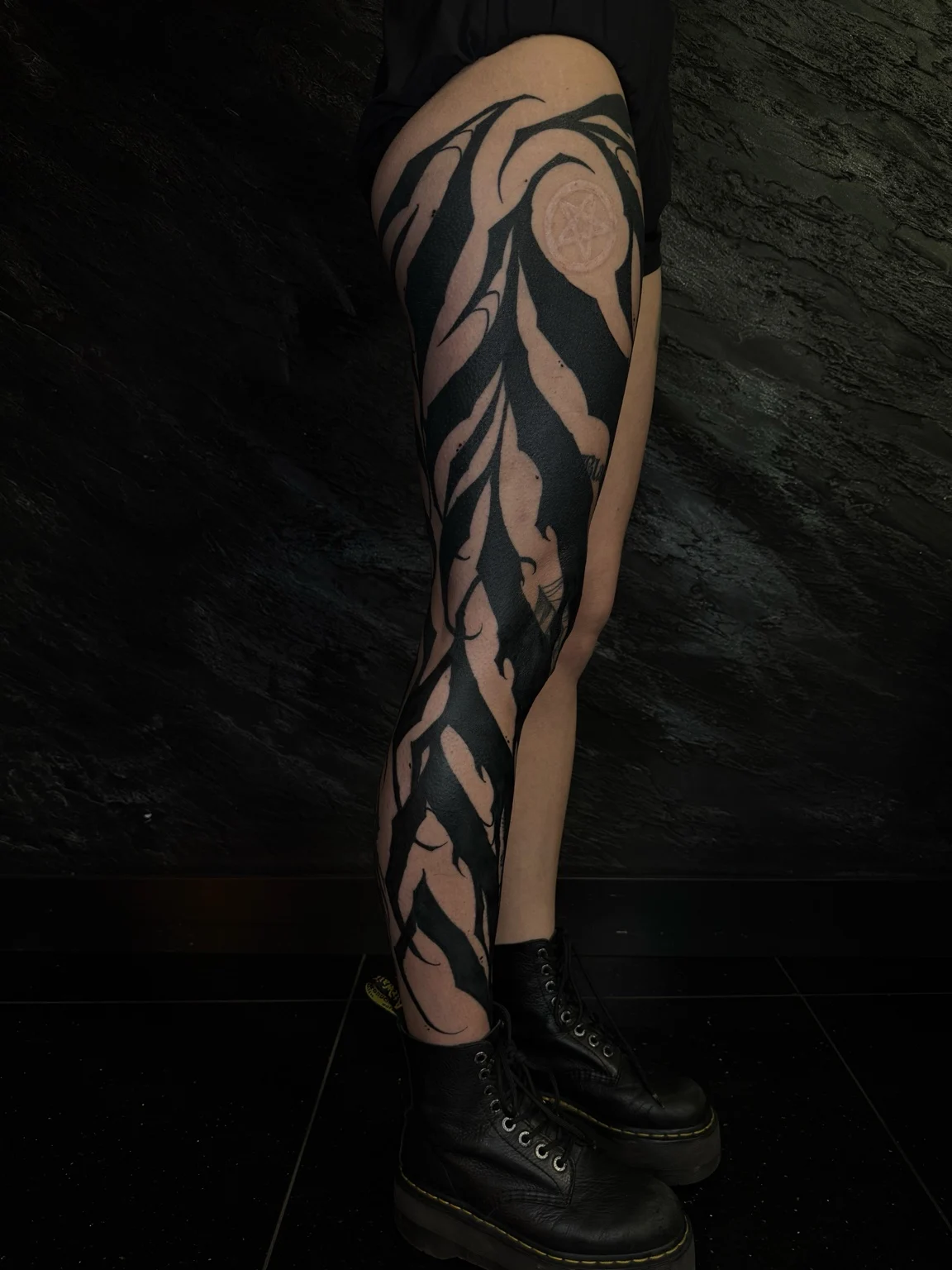 Heavy blackwork leg piece — Sharp Force Trauma